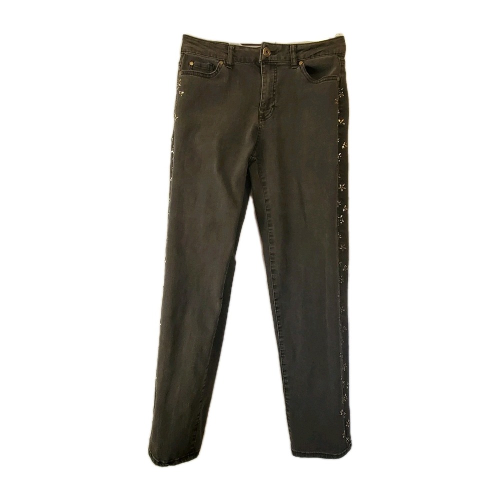 Camila Coelho Jeans Womens Size 2 Stretch Straight Leg Black Bling Side Legs